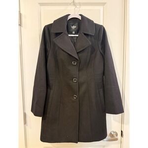 Tower by‎ London Fog Womens Black Wool Blend Pea Coat Mid-Length Jacket Size M